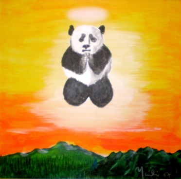 Praying Panda: Acrylic on Canvas: 14"x14" 2008: Private Collection